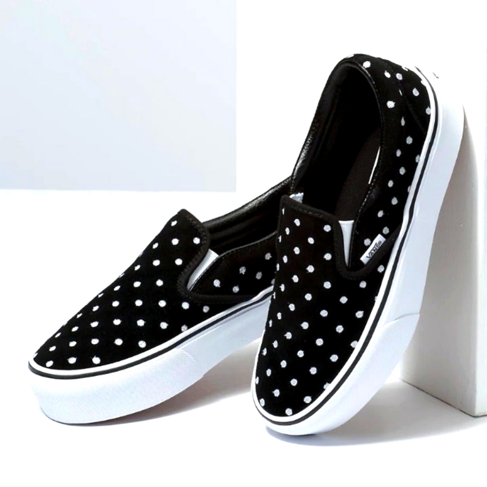 B&W polka-dot platform Vans